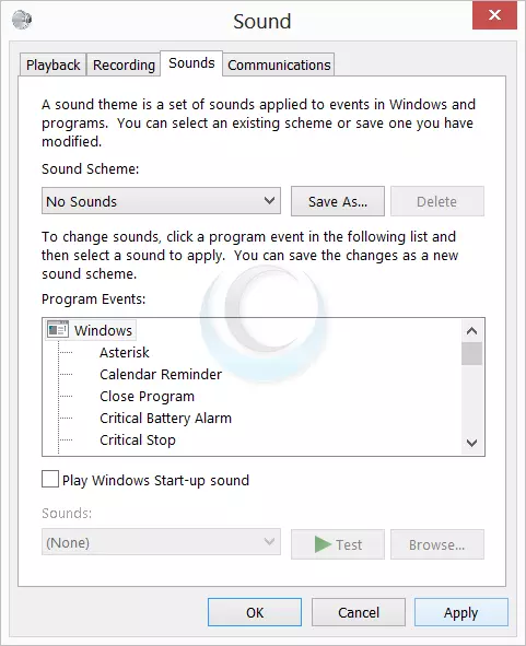 Disabling sounds in windows-8