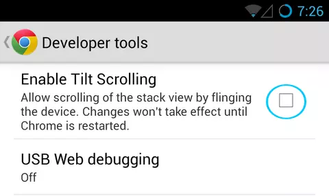disable tilt scrolling to speed up chrome in android