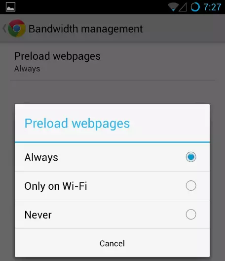 preloading webpages in Google chrome on Android