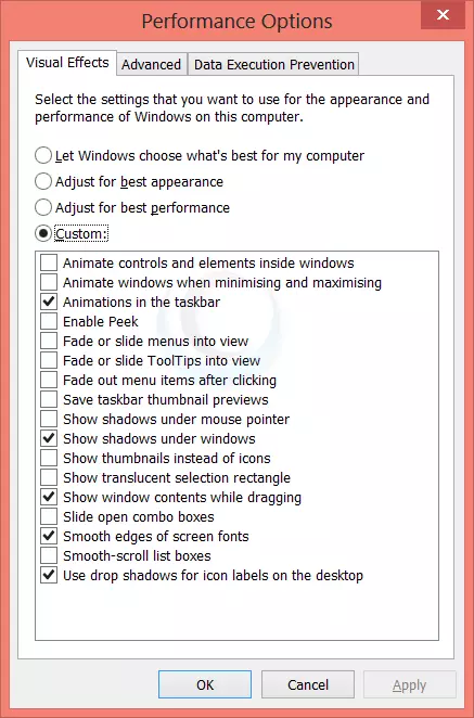 windows 8 visual settings adjust